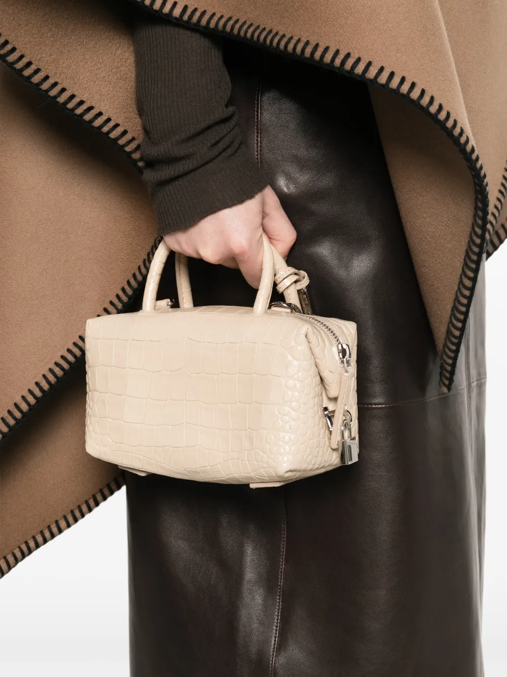 Мини-сумка Mxaholdalls с верхней ручкой и тиснением под крокодила Max Mara, бежевый — фото 2