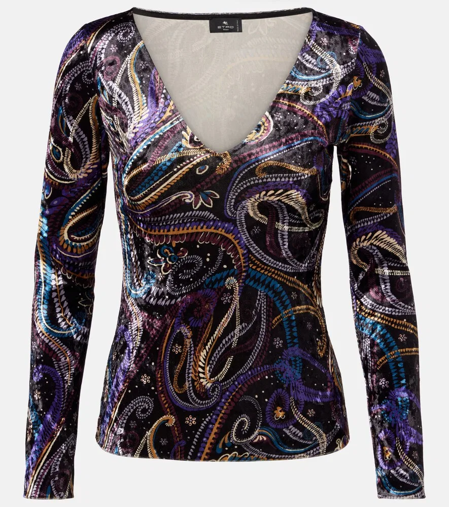 Бархатный топ с узором пейсли Etro, мультиколор