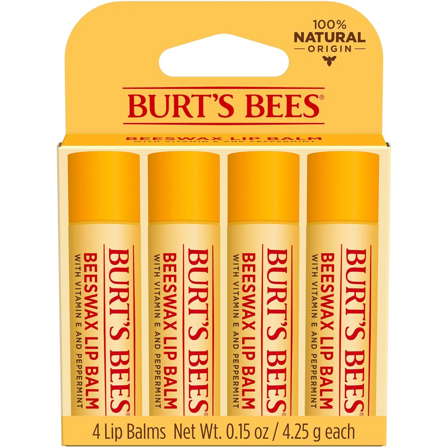 Натуральный бальзам для губ «Beeswax» от Burt's Bees, набор из 4 шт. Burt'S Bees