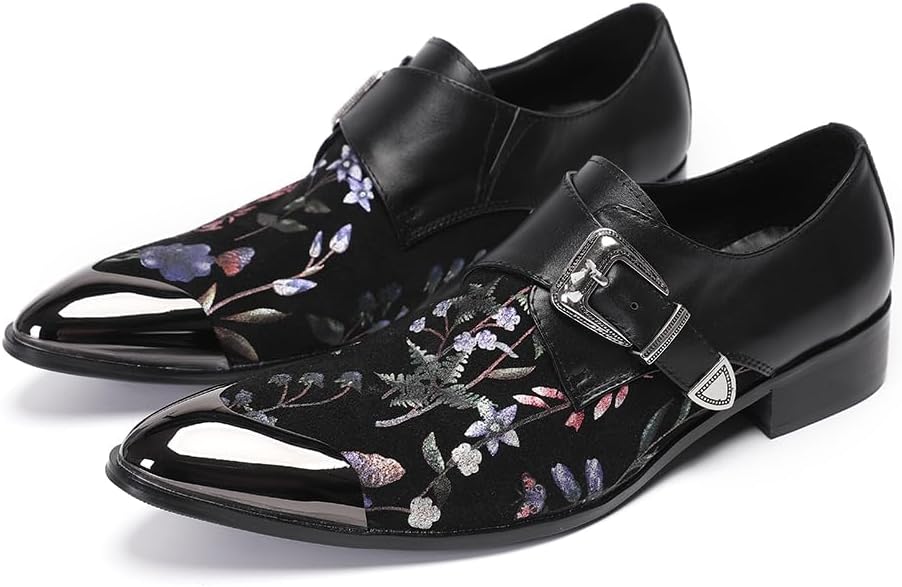 

Мужские классические туфли Dacnakby с цветочным принтом и ремешком-монах черного цвета, формальные кожаные слипоны оксфорды с металлической заостренной пряжкой, дизайн с бабочкой, для бального танца, вечеринки, диско и свадьбы, мокасины