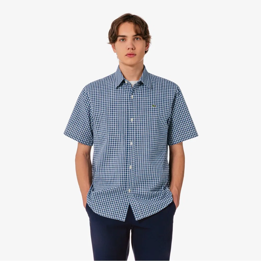 Мужская тёмно-синяя рубашка из шамбре от Lacoste — фото 4