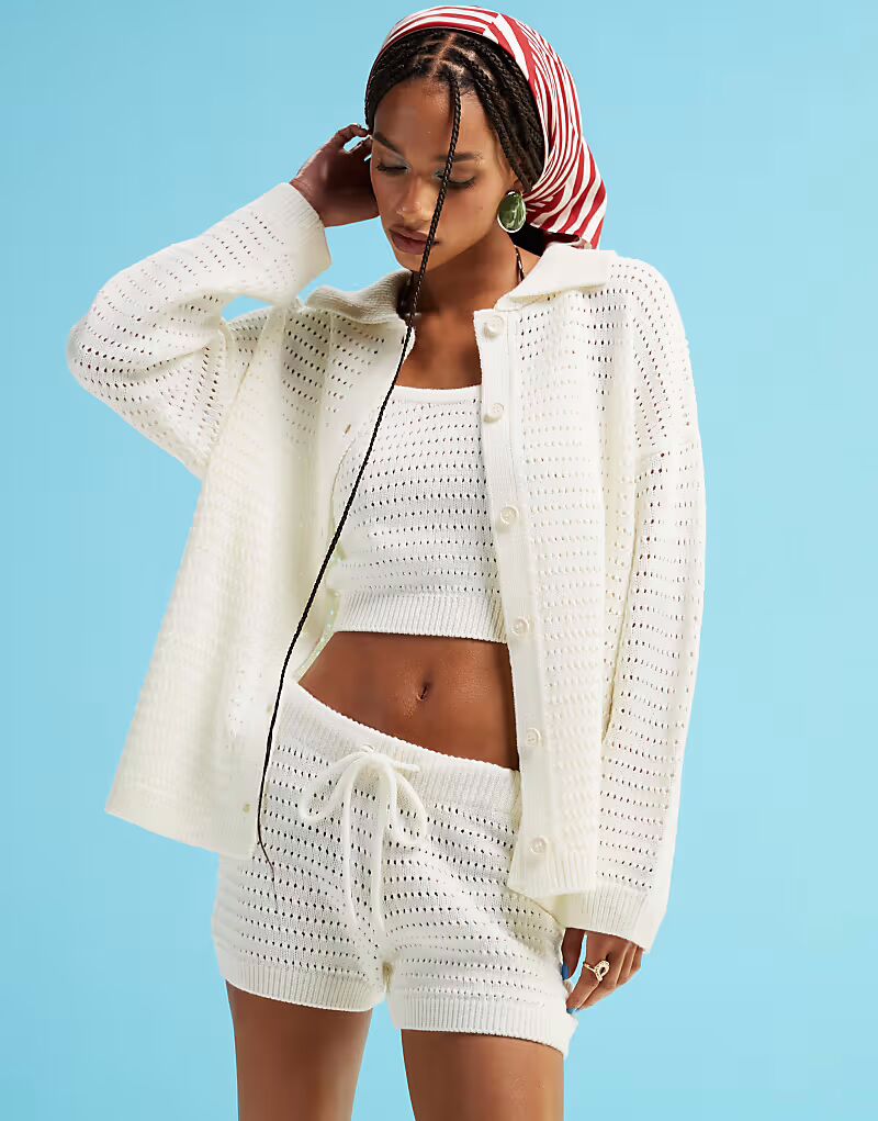 

Вязаный кардиган с воротником ASOS DESIGN, кремовый цвет