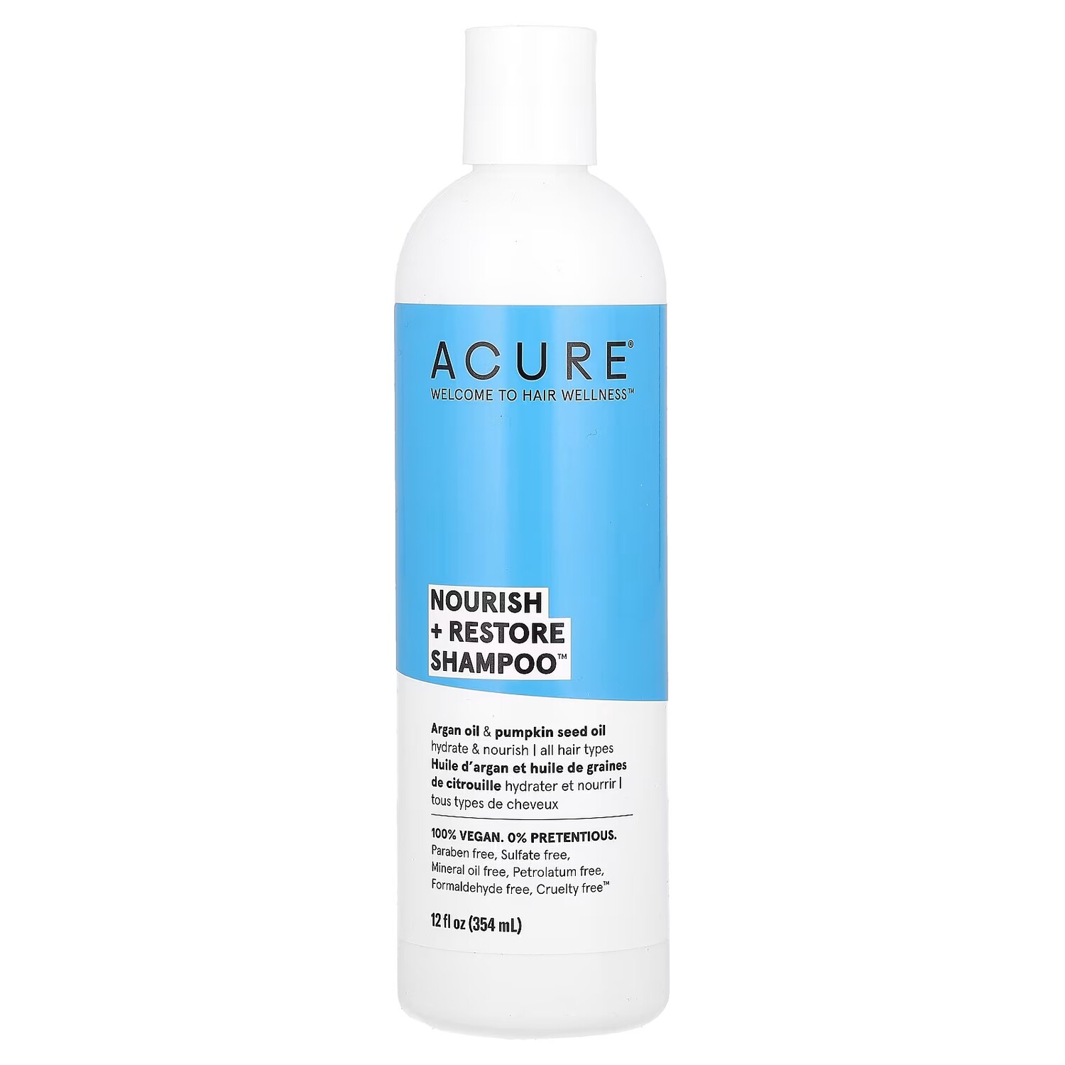

Шампунь для всех типов волос Acure Nourish + Restore аргановое масло и масло семян тыквы, 354 мл
