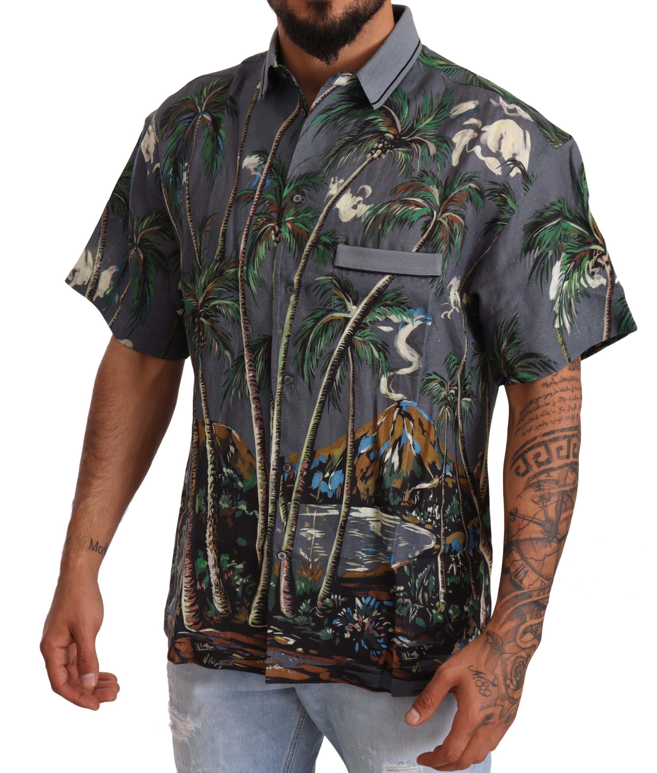 Мужская рубашка из льна и шелка Tropical Elegance Dolce & Gabbana, серый — фото 2