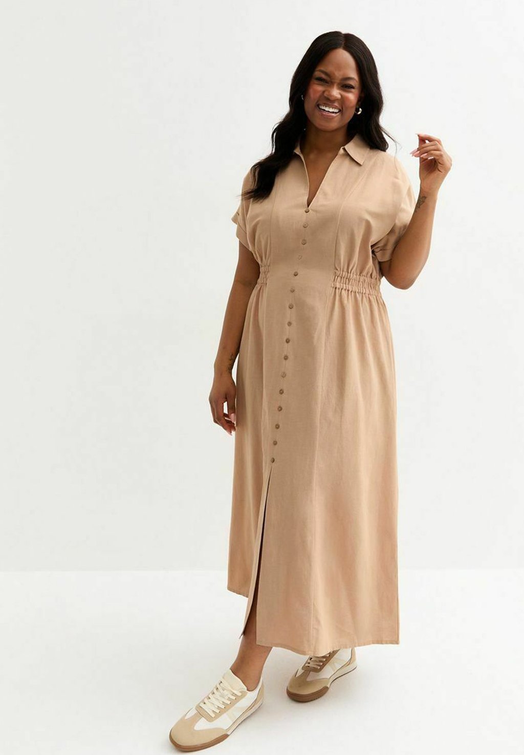 

Платье-рубашка CURVES SHIRRED WAIST MIDI New Look Curves, цвет Stone