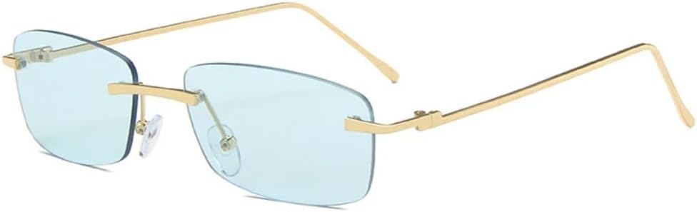 

Модные маленькие прямоугольные солнцезащитные очки без оправы для женщин в винтажном стиле с прозрачными линзами цвета океана, для мужчин — градиентные очки с защитой от УФ-излучения UV400 UUPTTPL, Blue