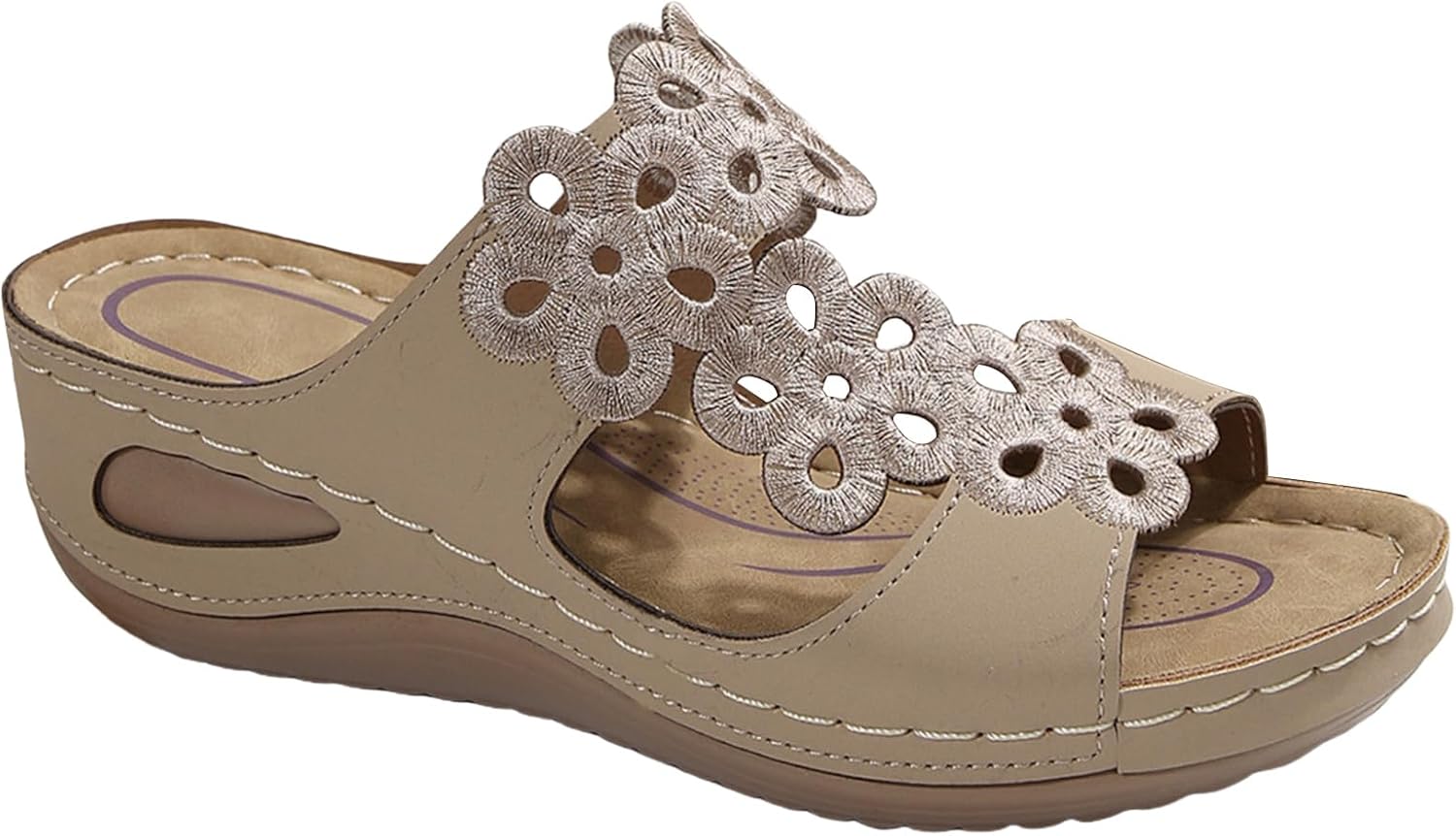 

Женские босоножки на танкетке, стильные повседневные шлепанцы, с вырезами, на платформе, удобные для ходьбы, легкие с ортопедической подошвой из памяти формы, летние босоножки для отпуска Generic, бежевый