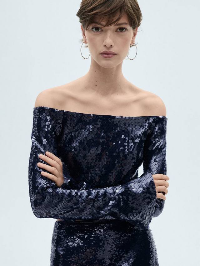 

Топ с открытыми плечами и пайетками от arlet Mango, цвет Medium Blue