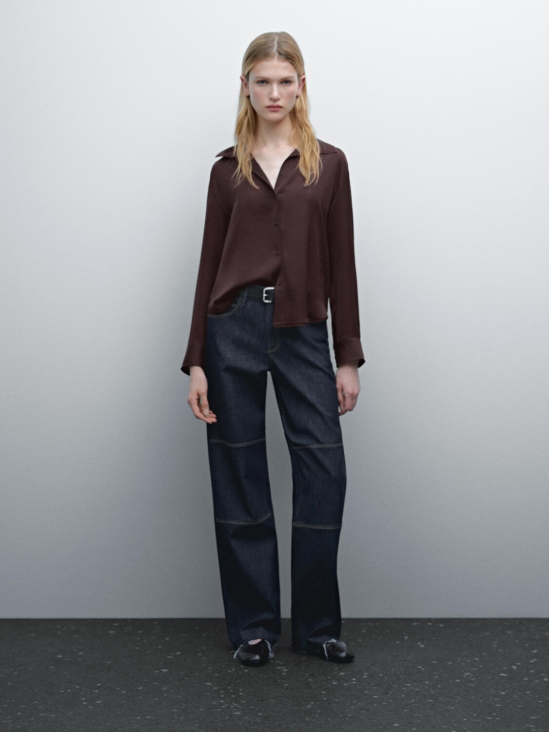 

Рубашка из струящегося атласа Massimo Dutti, бордовый