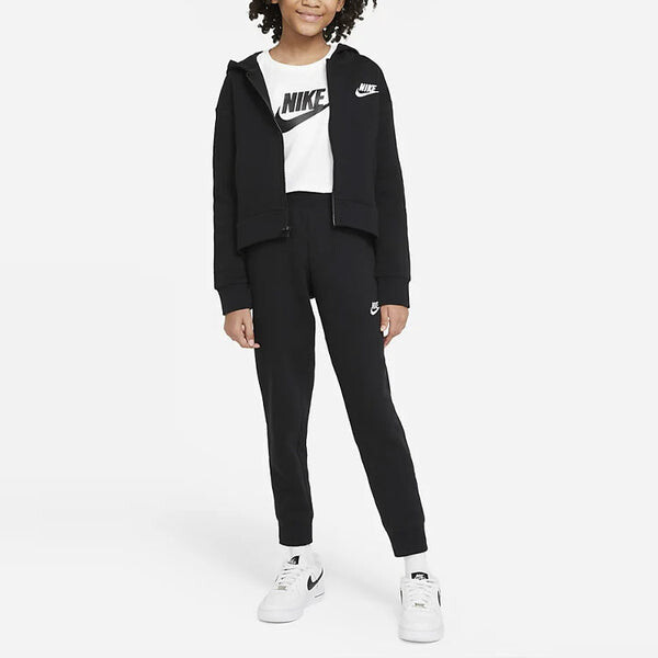 Толстовка (GS) Nike Solid Color Logo Printing Hooded Zipper Long Sleeves Boy Girls Black, черный — фото 3