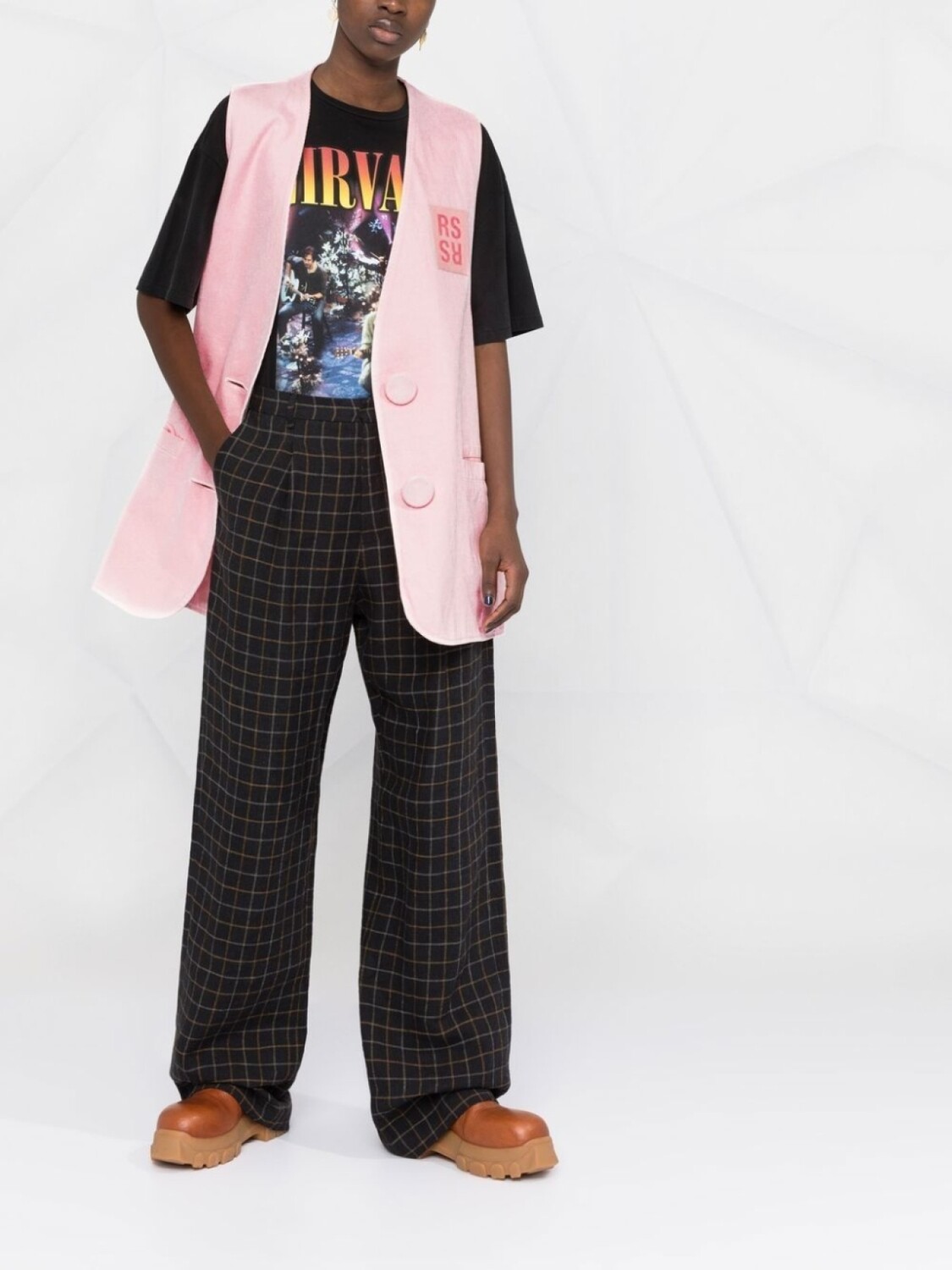 Raf Simons джинсовый жилет оверсайз с нашивкой-логотипом, розовый — фото 2