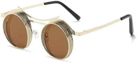 

Круглые солнцезащитные очки в стиле стимпанк 2027 года для женщин и мужчин, с металлической сеткой, женские очки с защитой от УФ-излучения UV400 MTZJH, 14