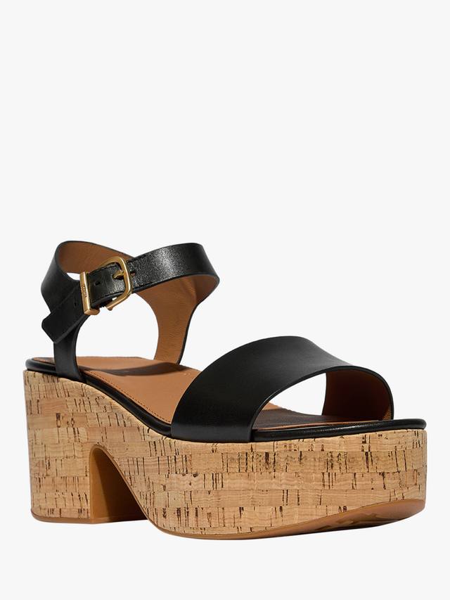 Сандалии platfforms из смесовой кожи на каблуке с ремешком на щиколотке FitFlop, черный — фото 2