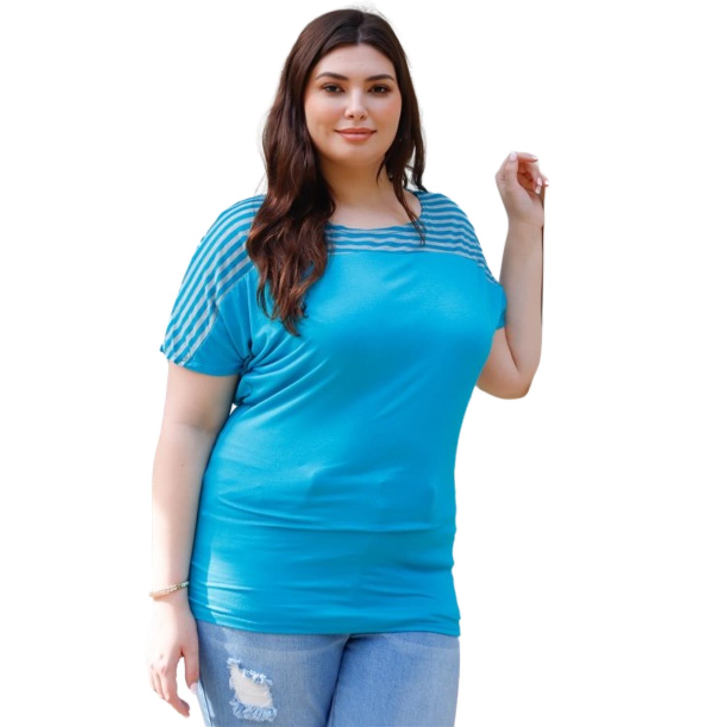 

Топ с короткими рукавами Plus Stripe FASHNZFAB, бирюзовый