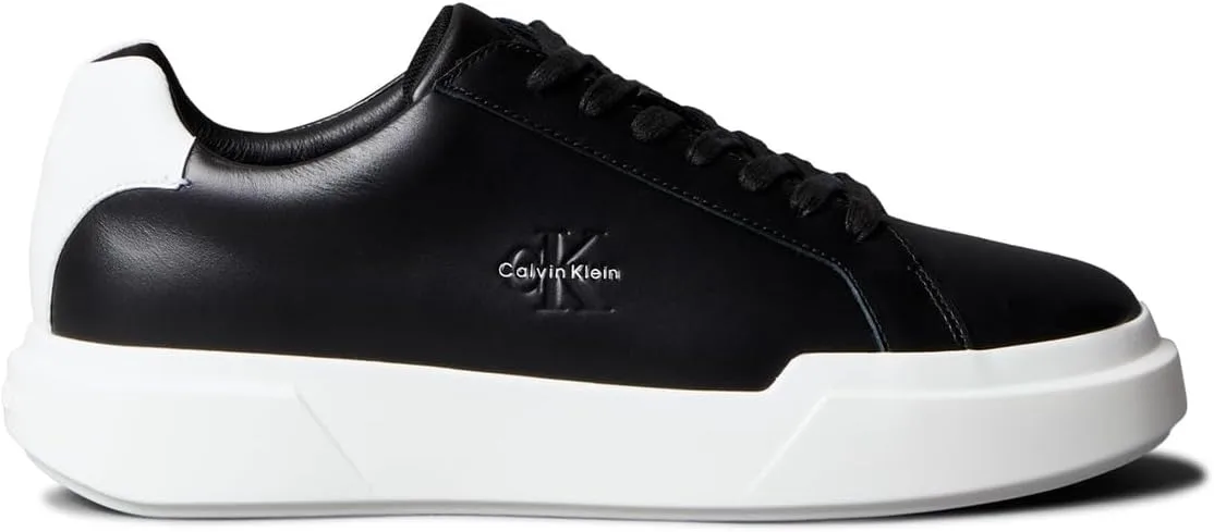 Мужские кожаные кроссовки Calvin Klein с толстой подошвой и шнуровкой, ярко-белый/черный — фото 2
