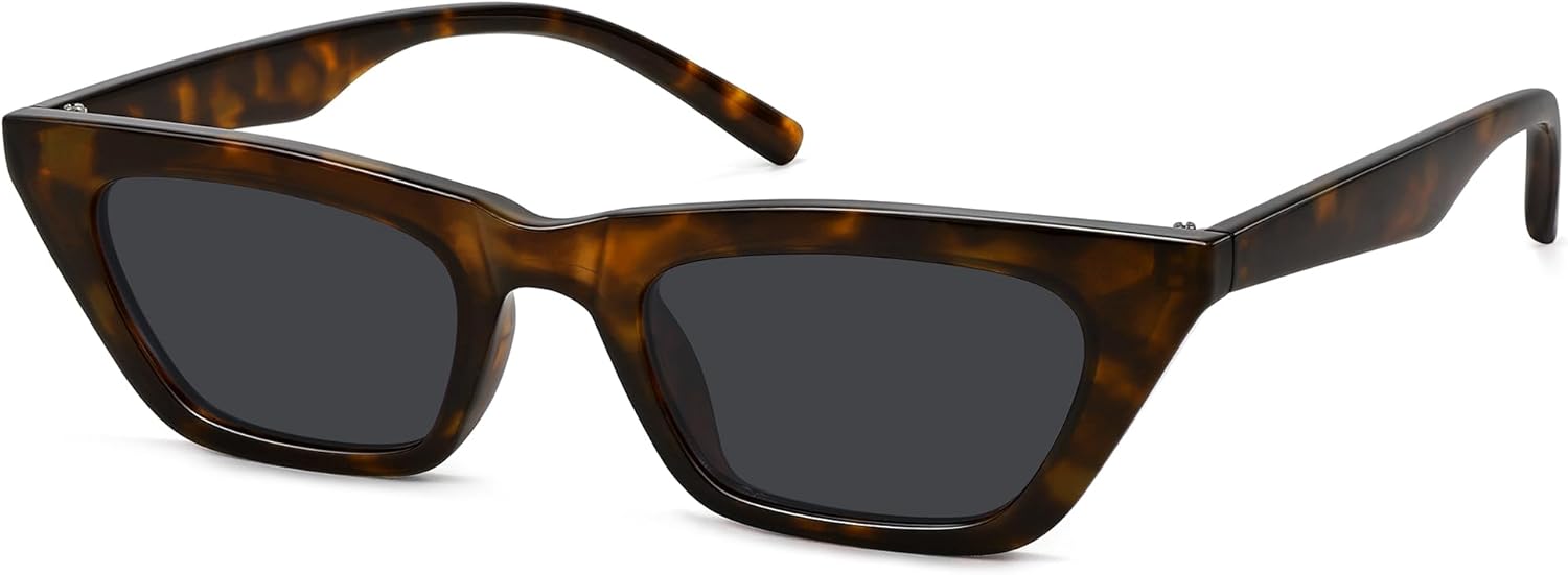 

Узкие квадратные солнцезащитные очки «кошачий глаз» для женщин | Ретро винтажные очки с защитой от УФ-излучения UV400 для вождения Fozono, Brown Tortoise Frame/Grey Lens