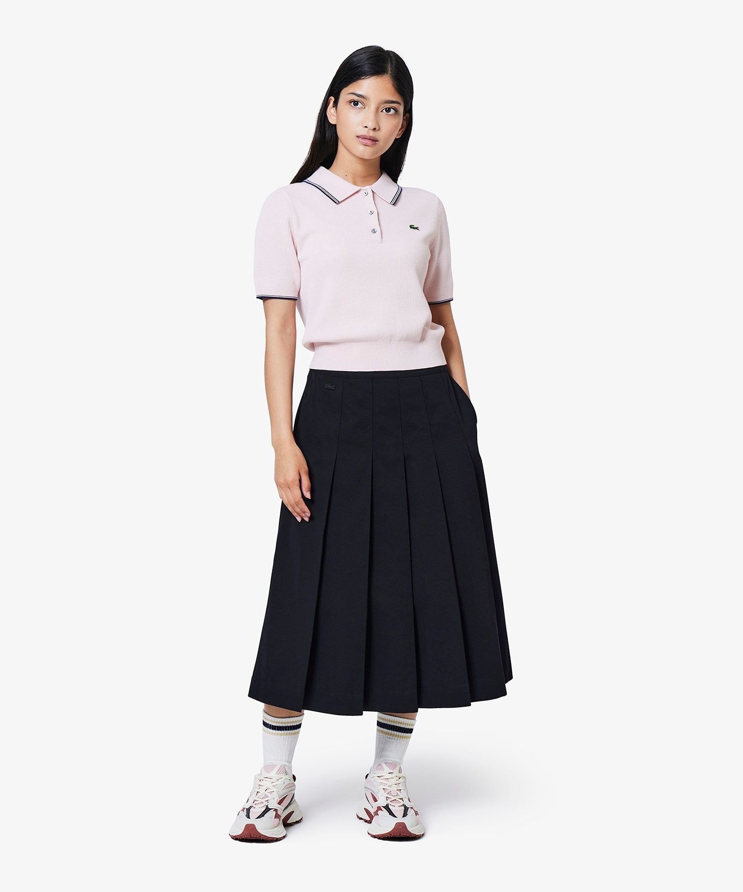 Плиссированная юбка миди LACOSTE, классический крой, черный