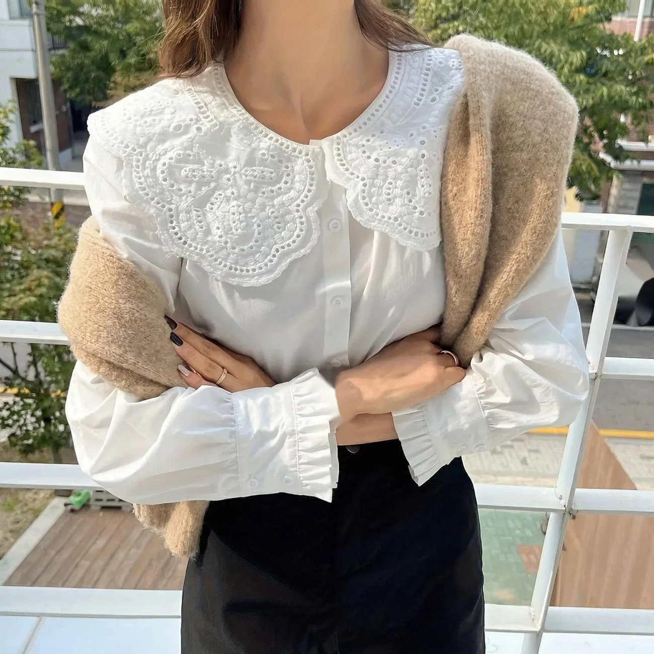 Блуза с вышивкой Big Collar, белый — фото 4