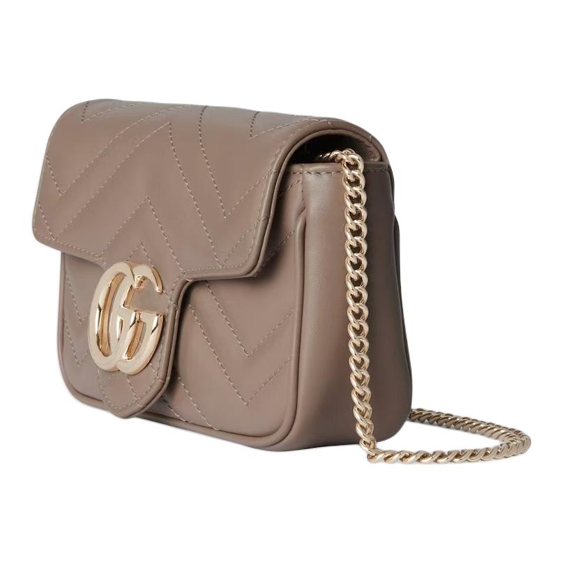 Женская мини-сумка Gucci GG Marmont из бежевой кожи — фото 3