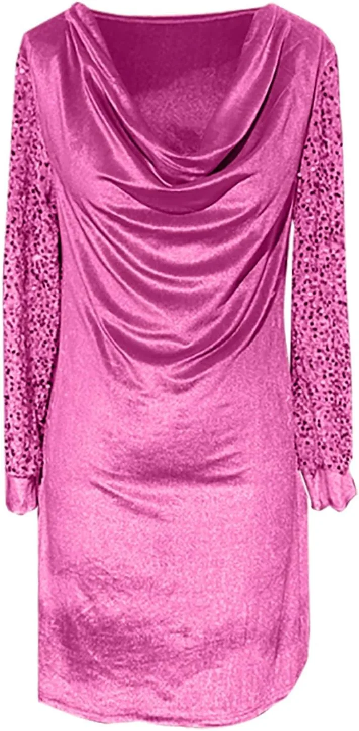 Велюровое платье для гостя на свадьбе, женское, plus size, с длинными рукавами, капюшоном-капюшоном, силуэт A-line, для коктейльной вечеринки, праздничное, платье-скейт Generic, розовый — фото 2