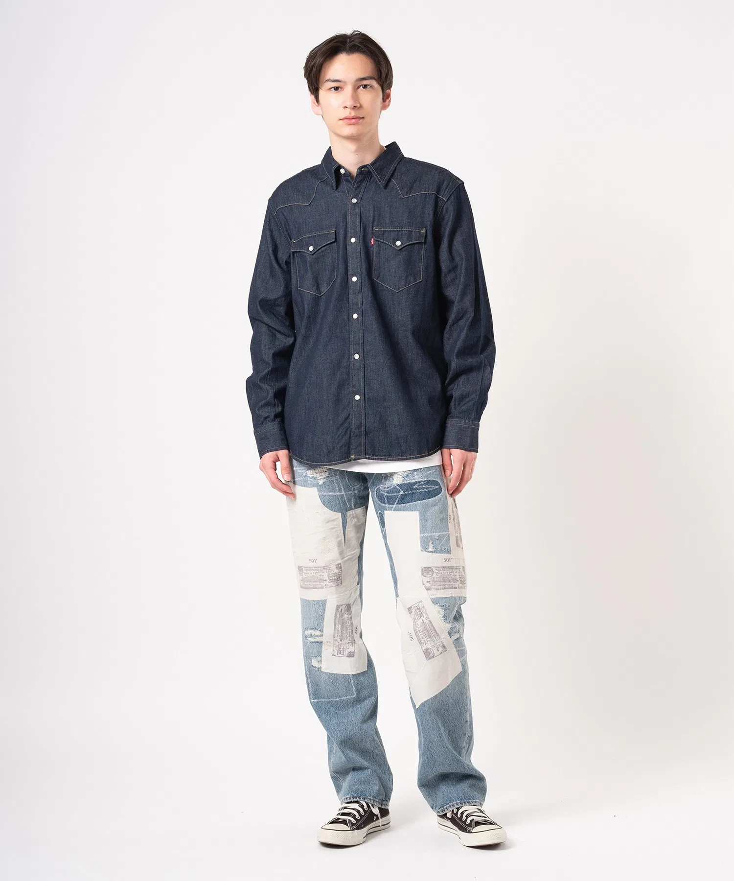 Мужская джинсовая рубашка Levi's Western с длинным рукавом тёмно-синяя — фото 4