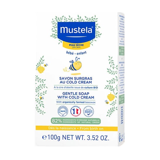 

Мыло Mustela Gentle Нежное мыло с кольдкремом и органическим пчелиным воском для мытья детей и младенцев 100г