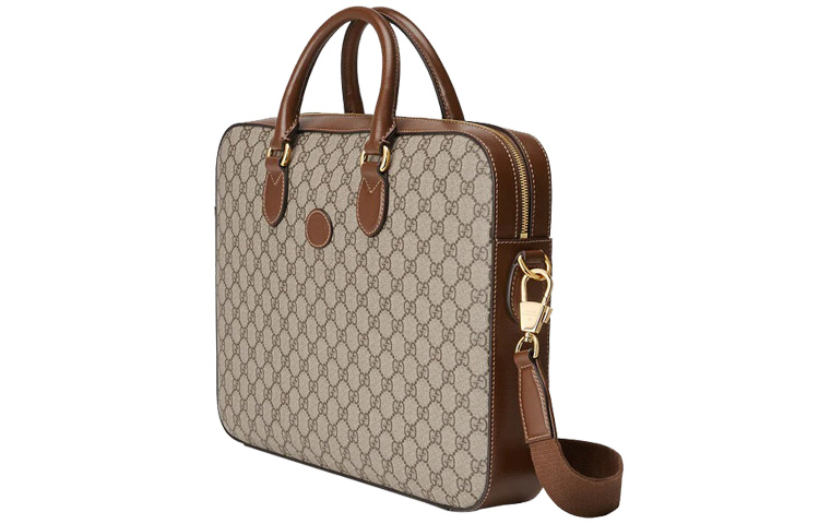 GUCCI Кожаный холщовый портфель через плечо мужской классический черно-коричневый — фото 2