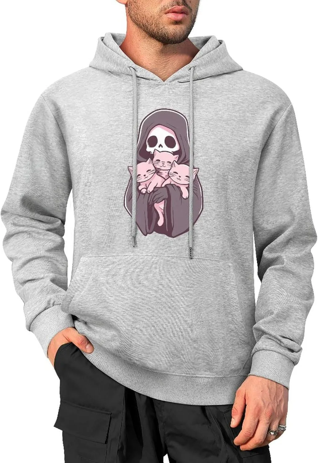 Толстовка с капюшоном Grim Reapers And Her Cats для мужчин, хлопковый пуловер с карманом Generic, серый