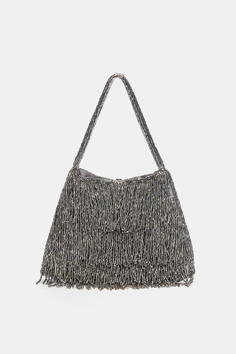 

Сумочка с бахромой из бисера Pull And Bear, серебряный