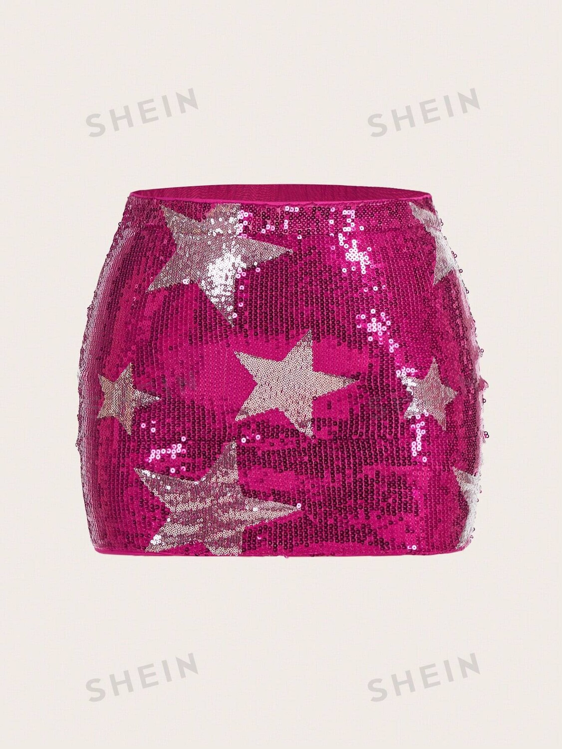 

ICON Plus Узкая юбка, узор звезды, пайетки Shein, фуксия