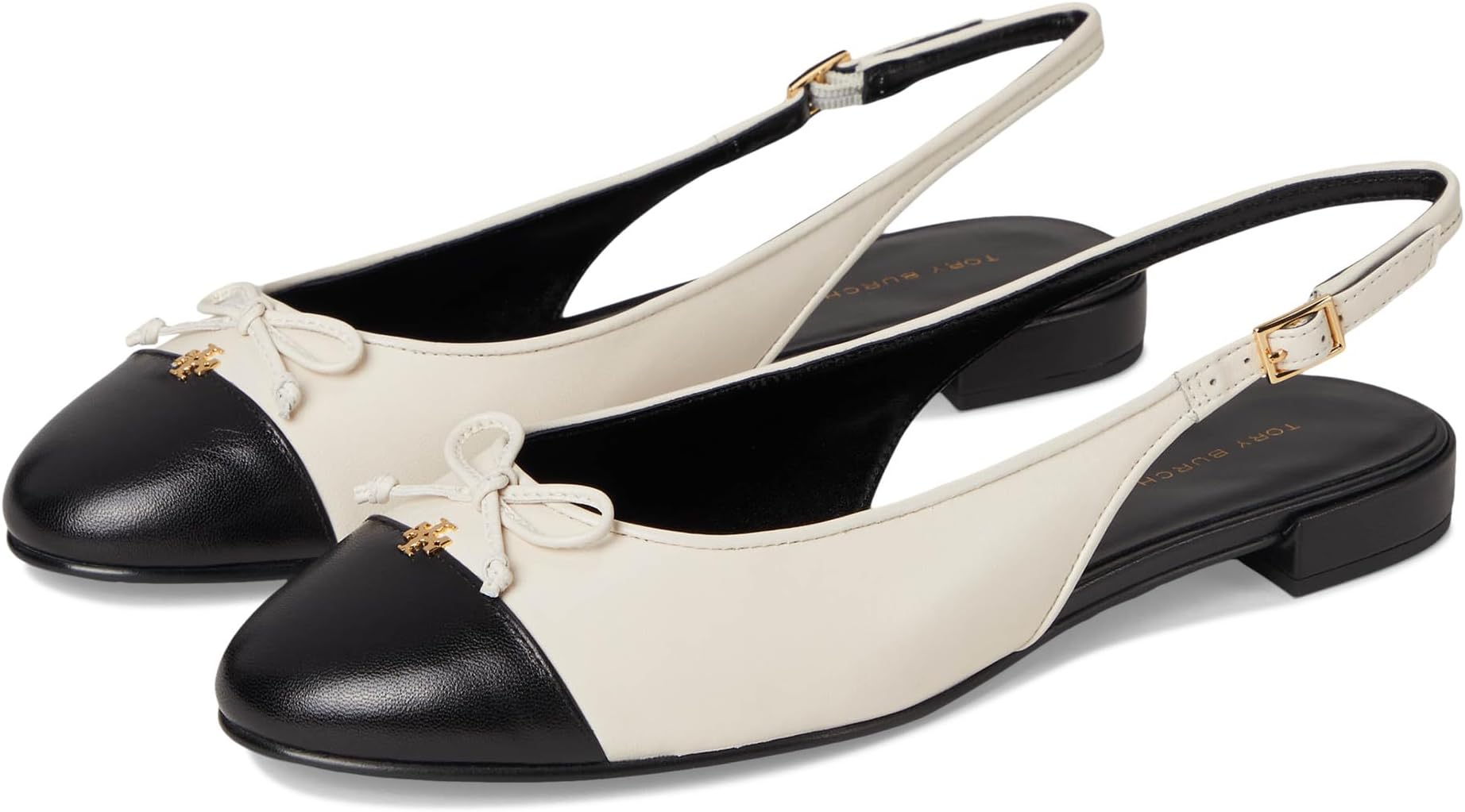 Балетки Tory Burch Cap-Toe Slingback Ballet, цвет Light Cream/Perfect Black