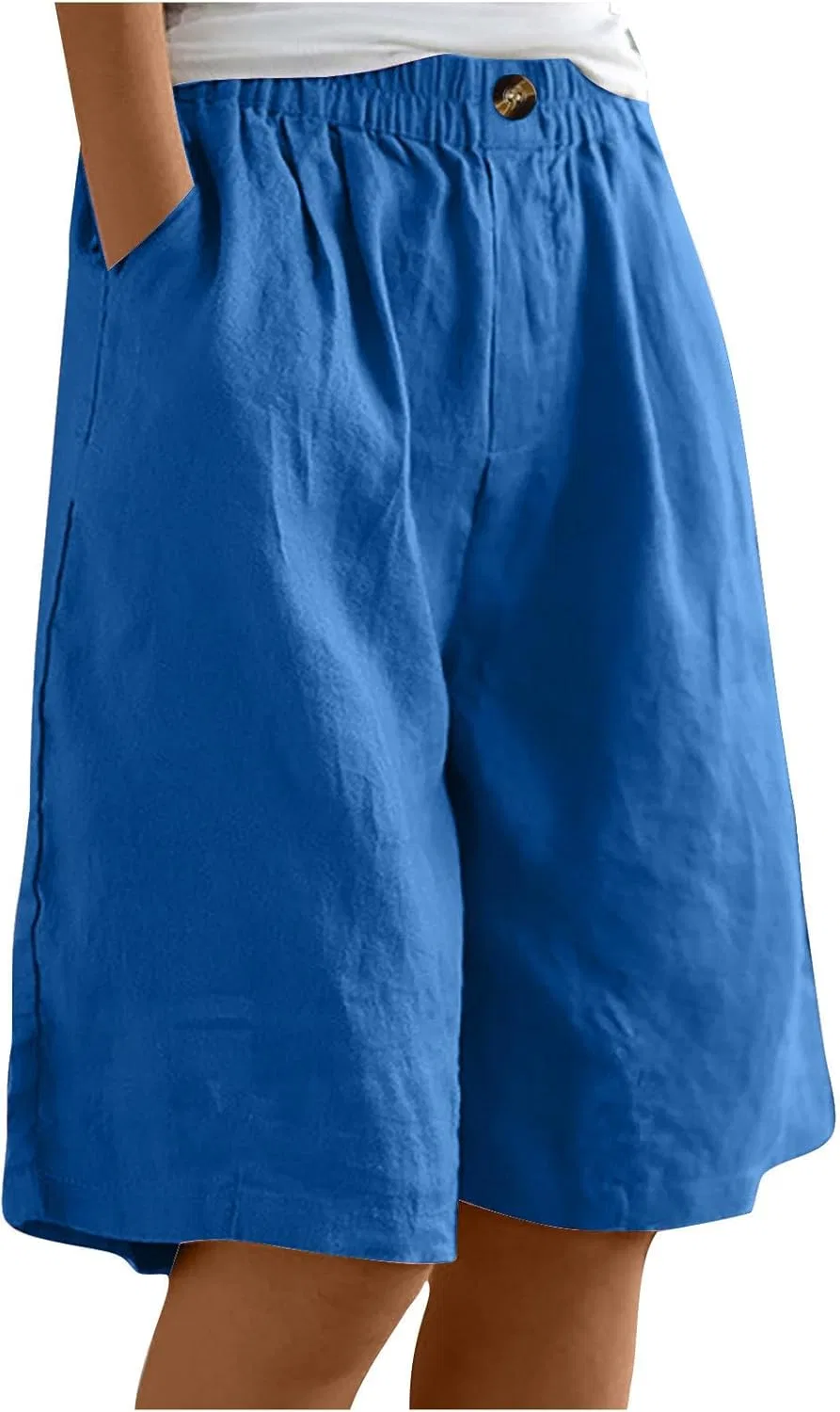 Шорты женские из льна и хлопка, NATHGAM, A01_blue