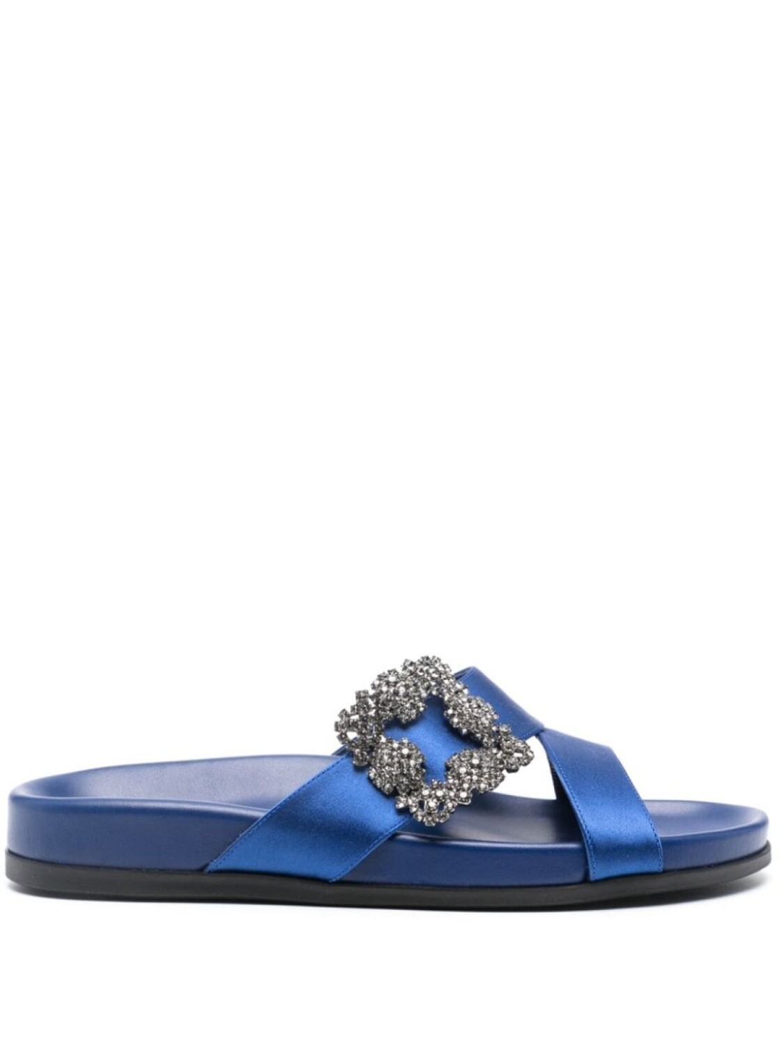 

Manolo Blahnik Chilanghi buckled satin slippers, синий