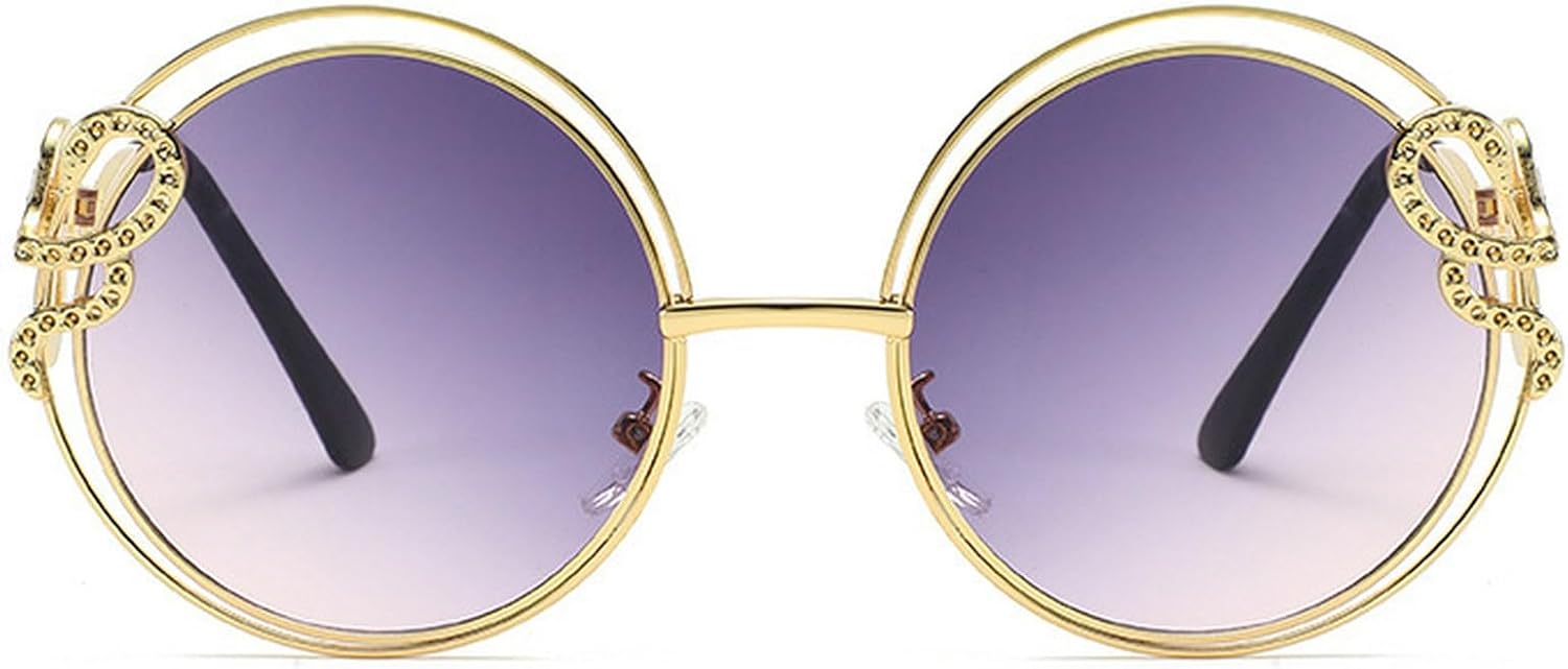 

Винтажные круглые солнцезащитные очки для женщин, увеличенного размера, 2025 год, роскошные очки в металлической оправе, нестандартная форма, солнцезащитные очки для женщин, защита от УФ-излучения UV400 mincl, Gray Clear