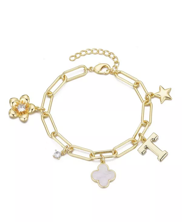 

Золотой браслет с инициалами и массивными подвесками Adornia, gold-t