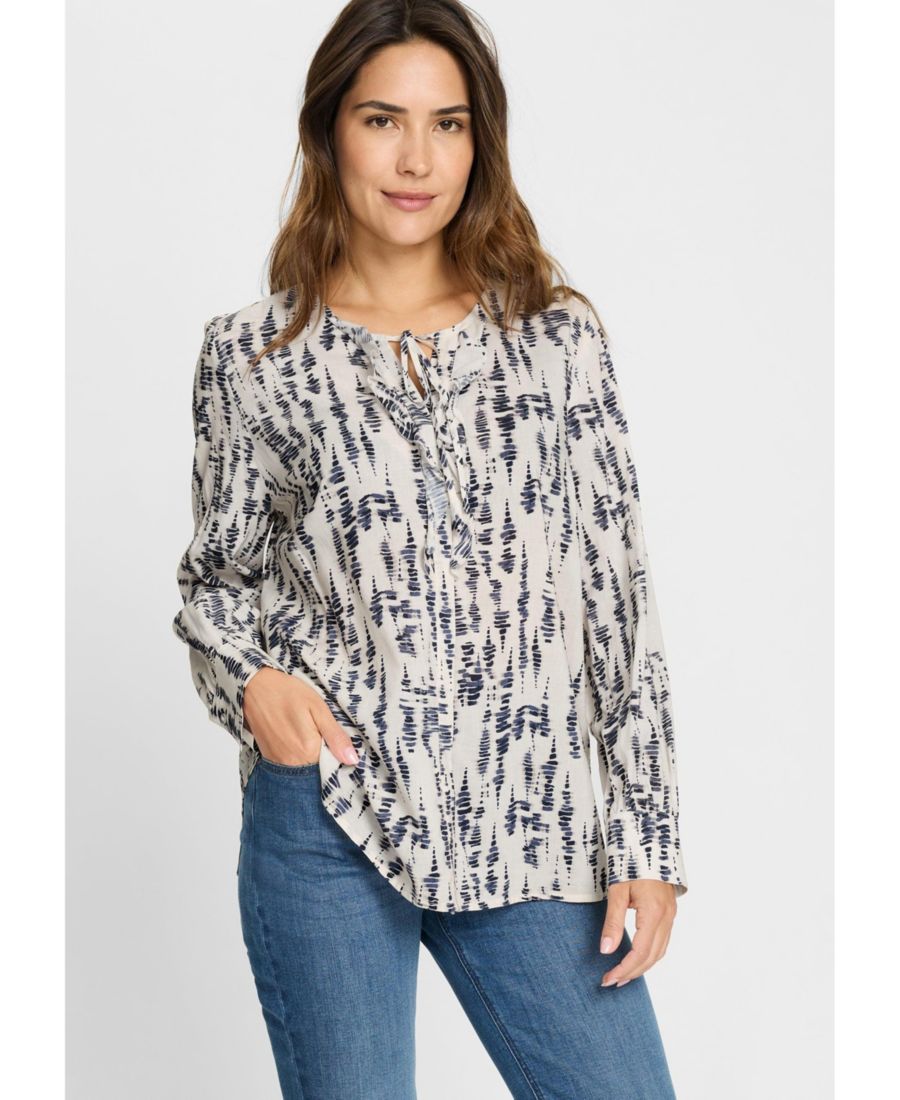 

Женская блузка с оборками спереди и принтом Olsen, Off white