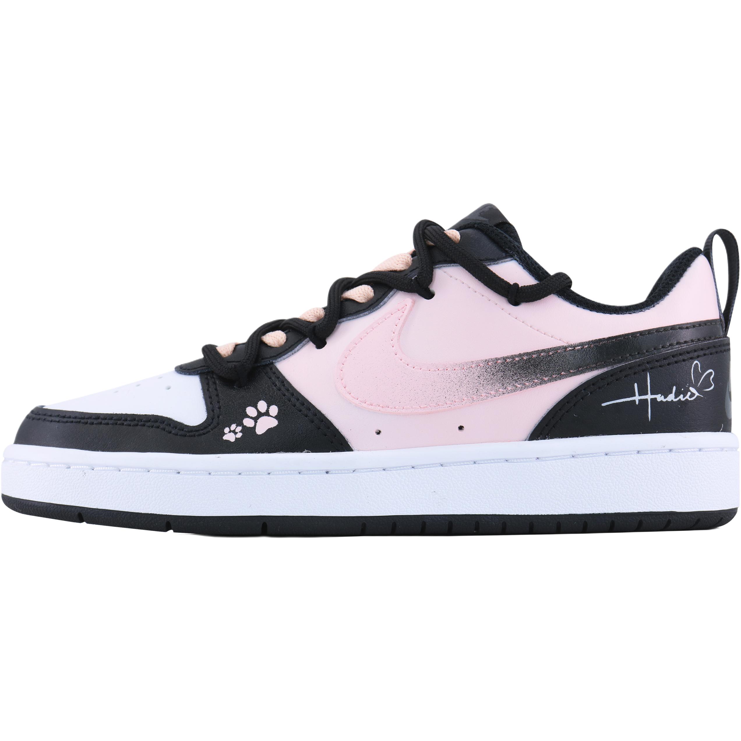 

Nike Court Borough Low 2 Milk Candies Black Cat Leather Low top Детские скейтборд-кроссовки Black Pink