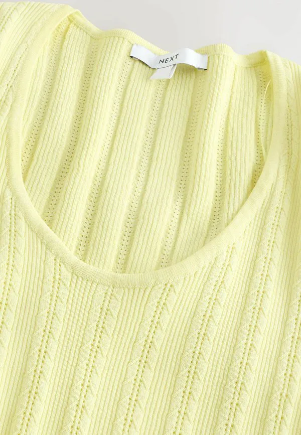 Футболка с коротким рукавом и ажурным вырезом-лодочкой. Next, Light Yellow — фото 2