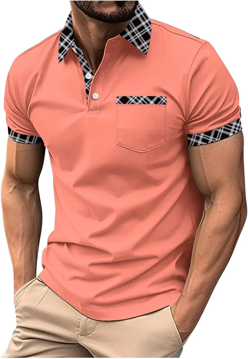 

Мужская футболка с коротким рукавом slim fit, цветной блок и карманами