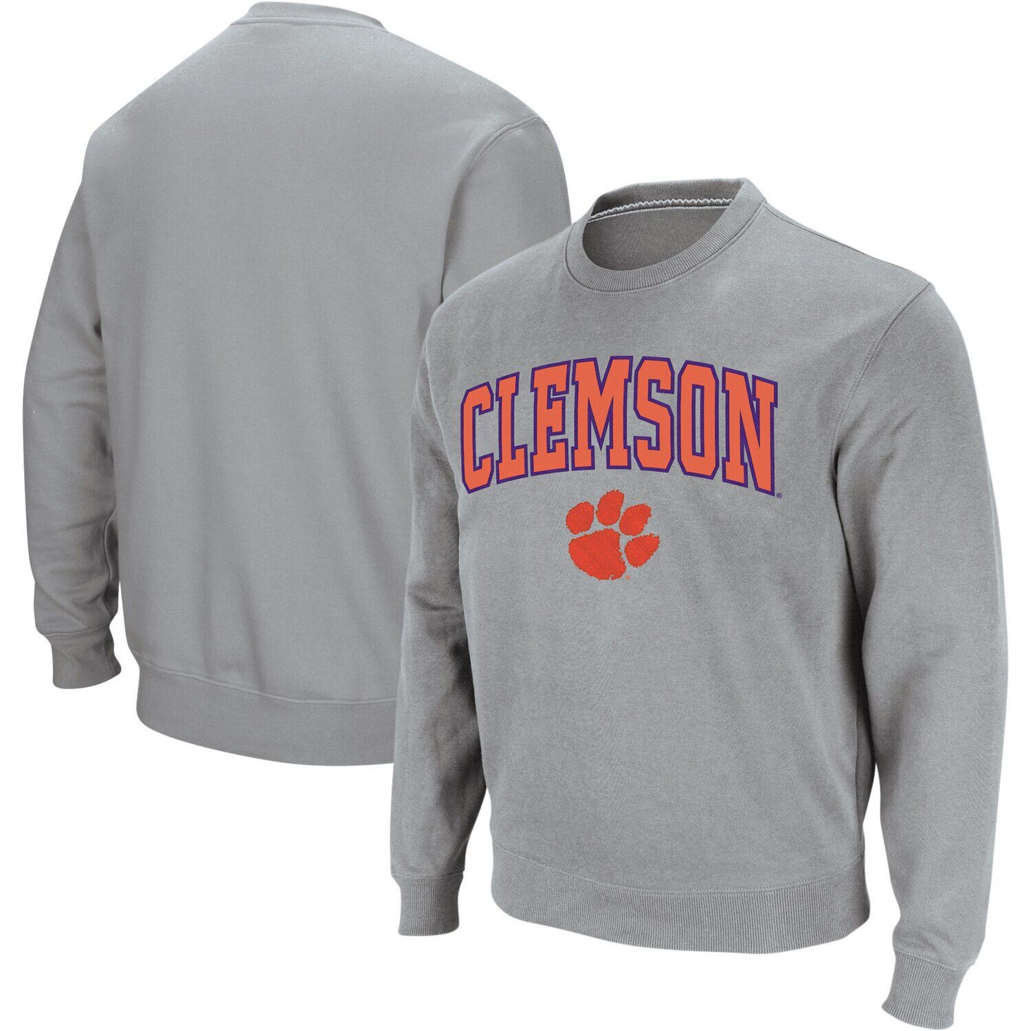 

Мужской серый свитшот с круглым вырезом Clemson Tigers Arch & Logo Colosseum