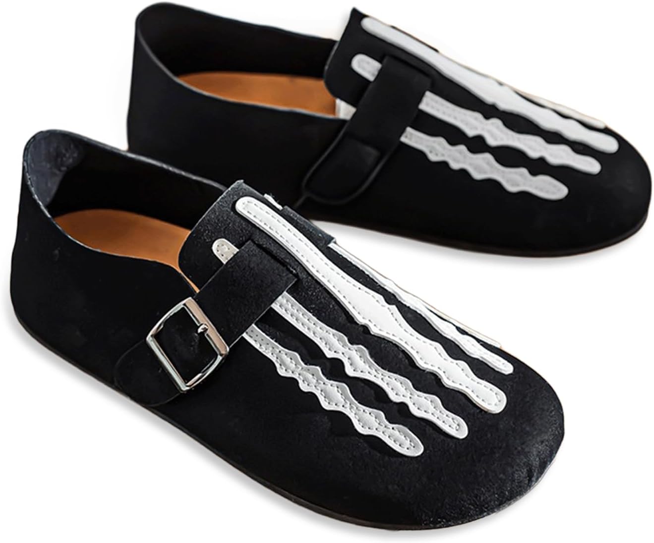 

Сабо «Скелет» для взрослых, готические, с закрытым задником, на застежке-пряжке, из искусственной замши, для Хэллоуина и вечеринок, с нескользящей подошвой, для мужчин и женщин Generic, черный