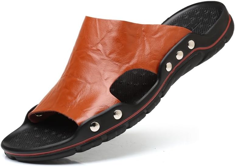 

Летние мужские повседневные сандалии ручной работы Классические пляжные туфли Кожаные сандалии Мужская обувь Шлепанцы Тренд Fmshi, коричневый