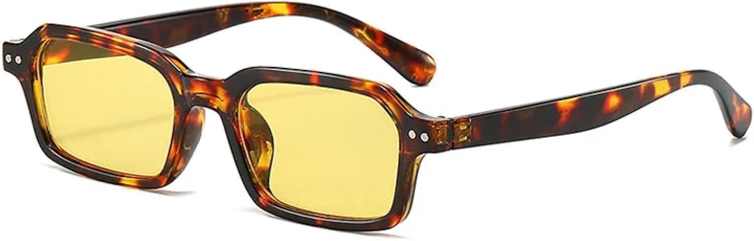 

Солнцезащитные очки в тонкой прямоугольной оправе для мужчин и женщин, винтажные, разноцветные, женские, класса люкс, с защитой от УФ-излучения UV400 HHZZYVY, Leopard-yellow