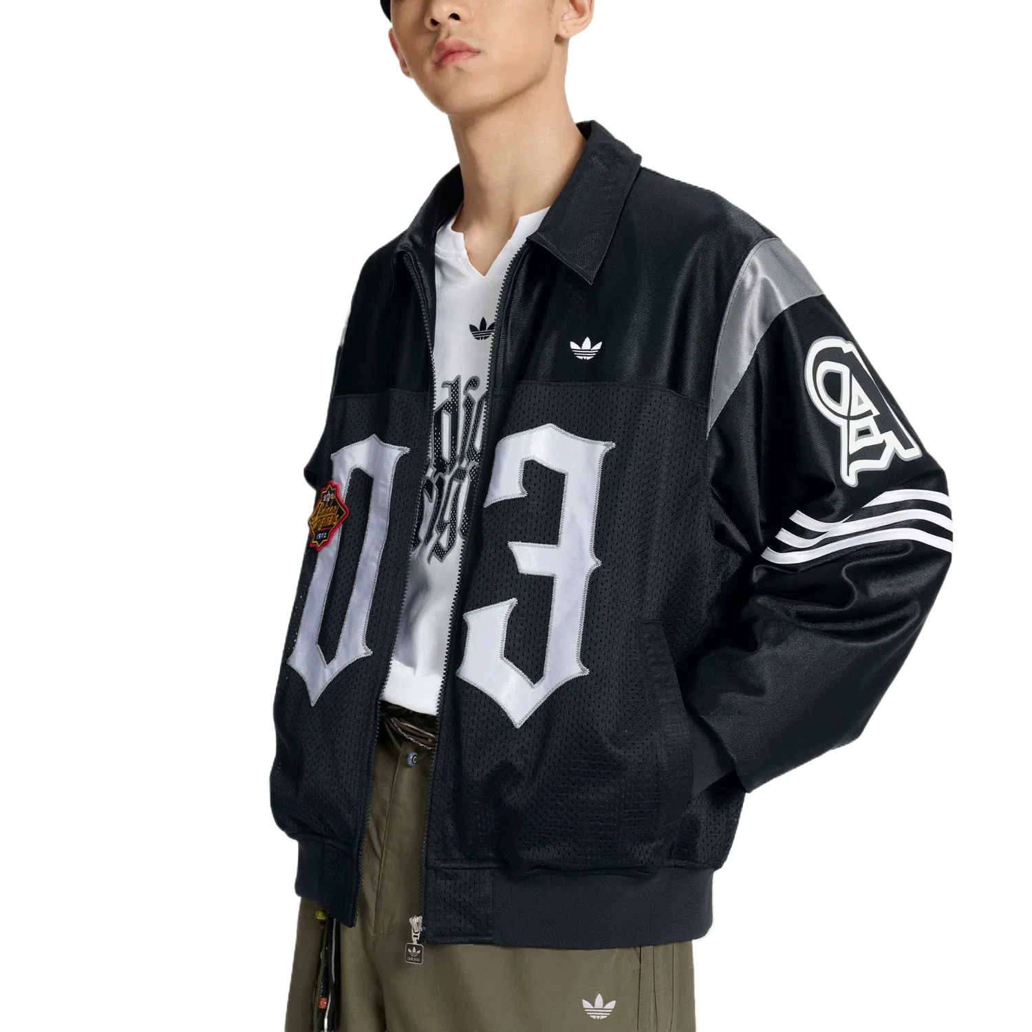 Куртка мужская Black/White, с лацканом, тонкая Adidas Originals — фото 4