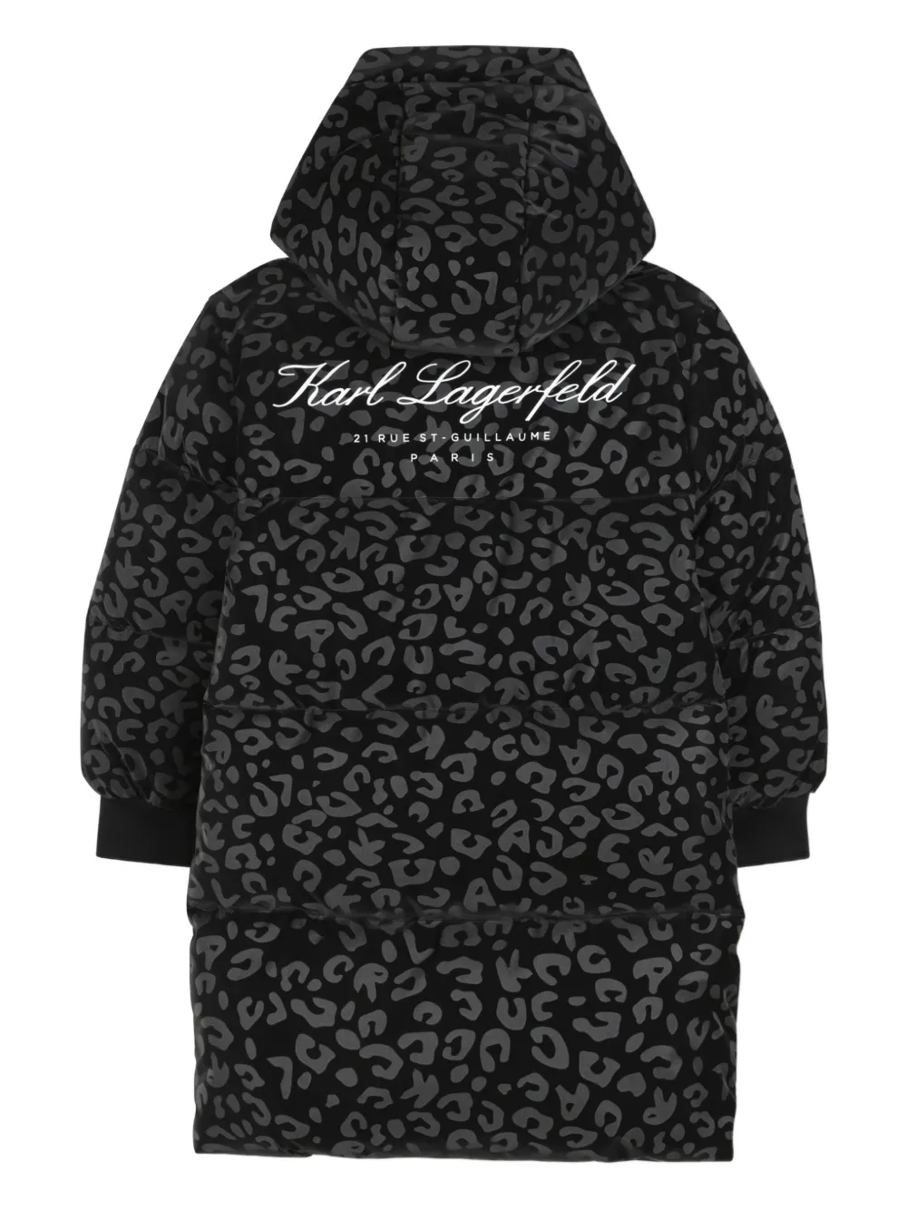 Пуховик с леопардовым принтом KARL LAGERFELD KIDS, черный — фото 2