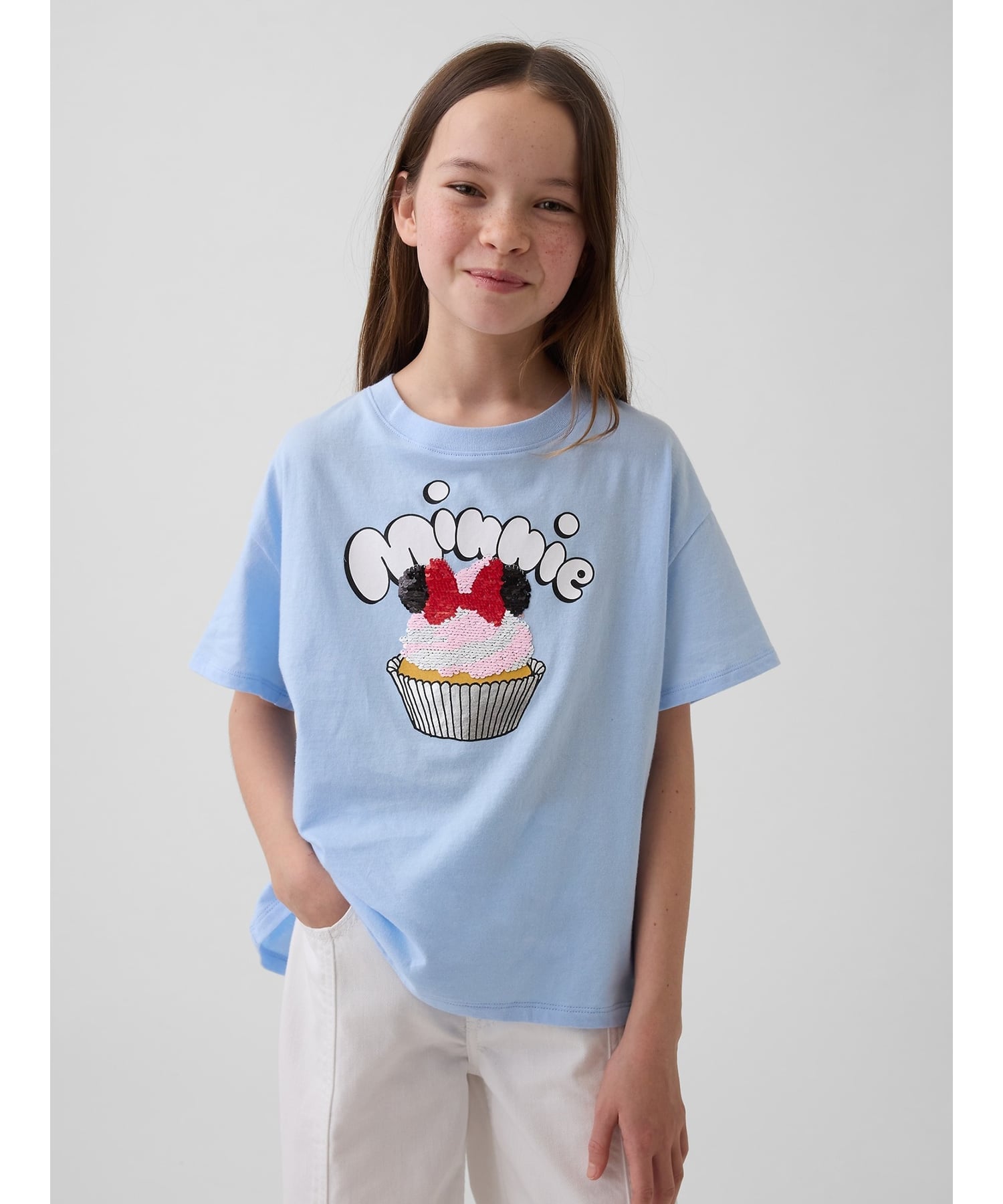 Футболка с принтом в виде переворота и пайетками (K)GapKids x Disney Oversized Flippy Transformation GAP, CERULEAN_BLUE_402