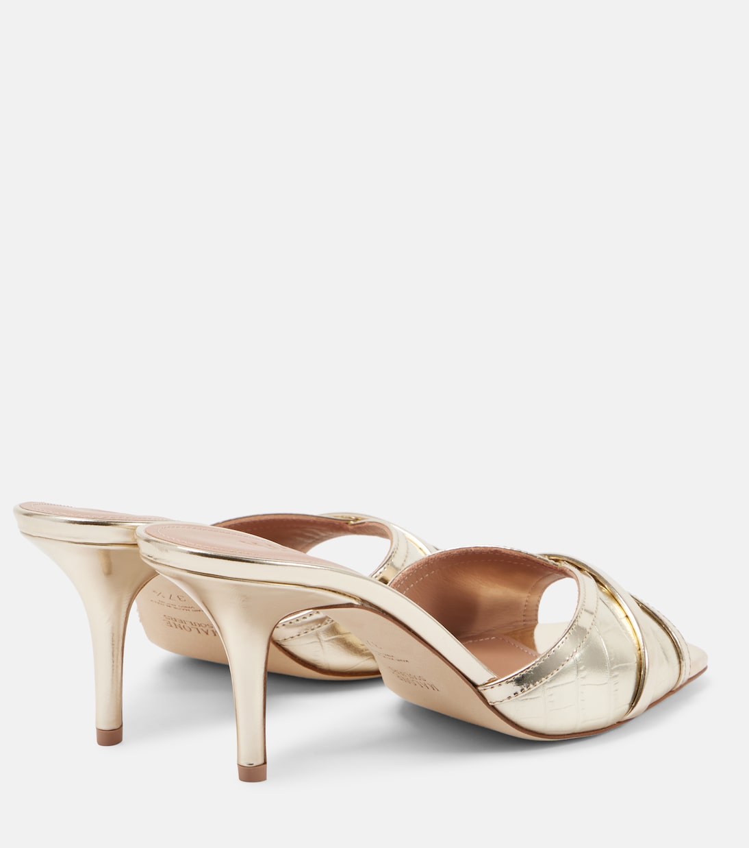 Мюли Perla 70 из кожи с крокодиловым эффектом Malone Souliers, Platino — фото 2