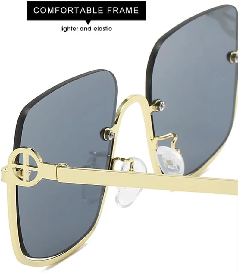 

Полуободковая металлическая оправа для женских солнцезащитных очков, модная форма, женские солнцезащитные очки, золотистый градиентный чайный оттенок MTZJH, One Color