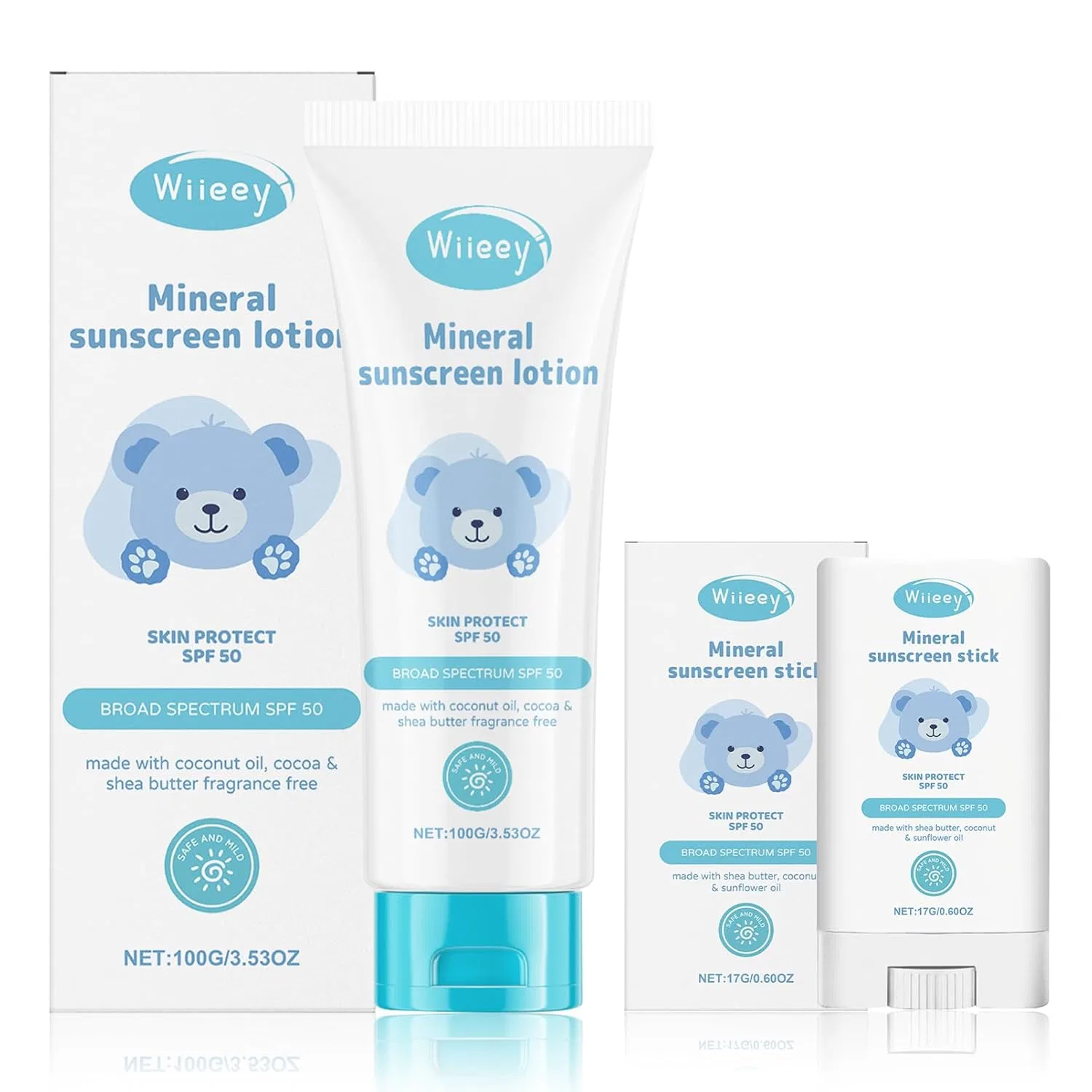 Набор: минеральный солнцезащитный крем для детей SPF 50 (100 г) и стик SPF 50 (17 г) Beinup, Gold 2