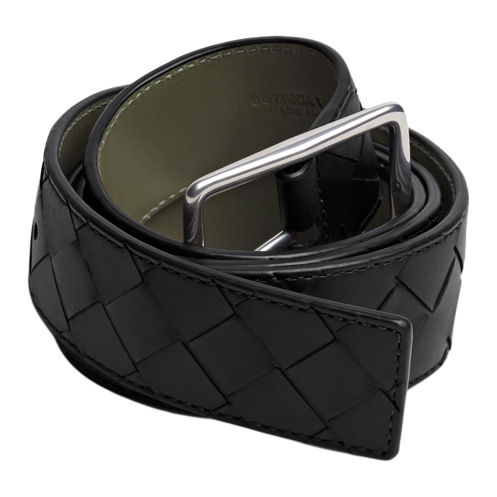 Bottega Veneta Ремень из телячьей кожи мужской черный/крокодил ширина 3 см — фото 3